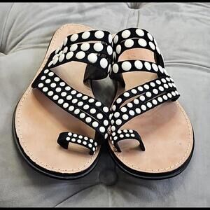 Cecelia New York by Anthropologie Pezz Black Leather Sandals Flats Womens 7 $225